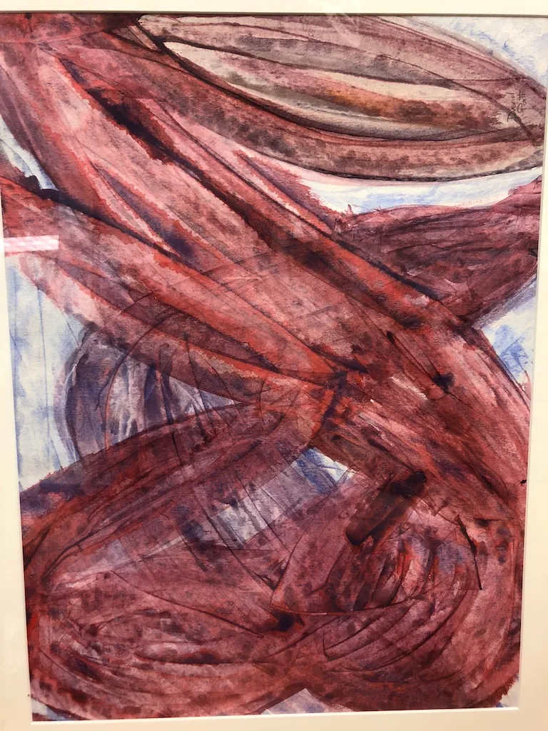 The red-brown band painting seen closer, the crossing strokes filling the whole sheet.